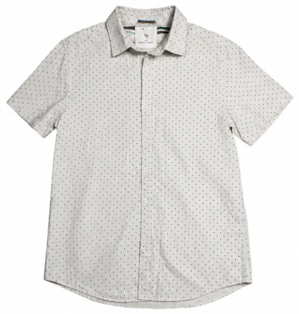 Denim & Flower Ricky Singh Mens Medium White Polka Dot Button Shirt 19x27
